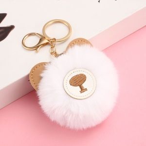 Bear pompom keychain - purse decoration - handbag attachment - white (KC019)
